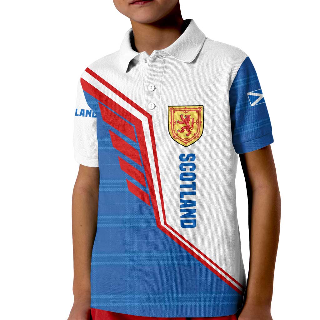 Scotland Blue Tartan Kid Polo Shirt with Crest and Saltire Shield Design - Wonder Print Shop