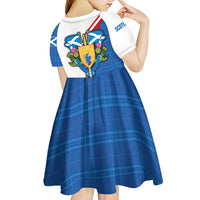 Scotland Blue Tartan Kid Short Sleeve Dress with Crest and Saltire Shield Design - Wonder Print Shop