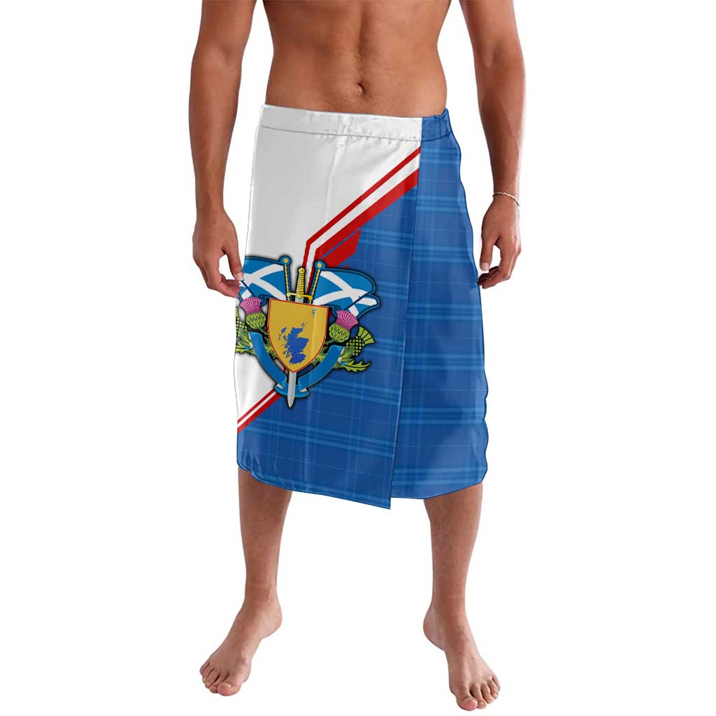 Scotland Blue Tartan Lavalava with Crest and Saltire Shield Design - Wonder Print Shop