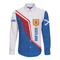 Scotland Blue Tartan Long Sleeve Button Shirt with Crest and Saltire Shield Design - Wonder Print Shop