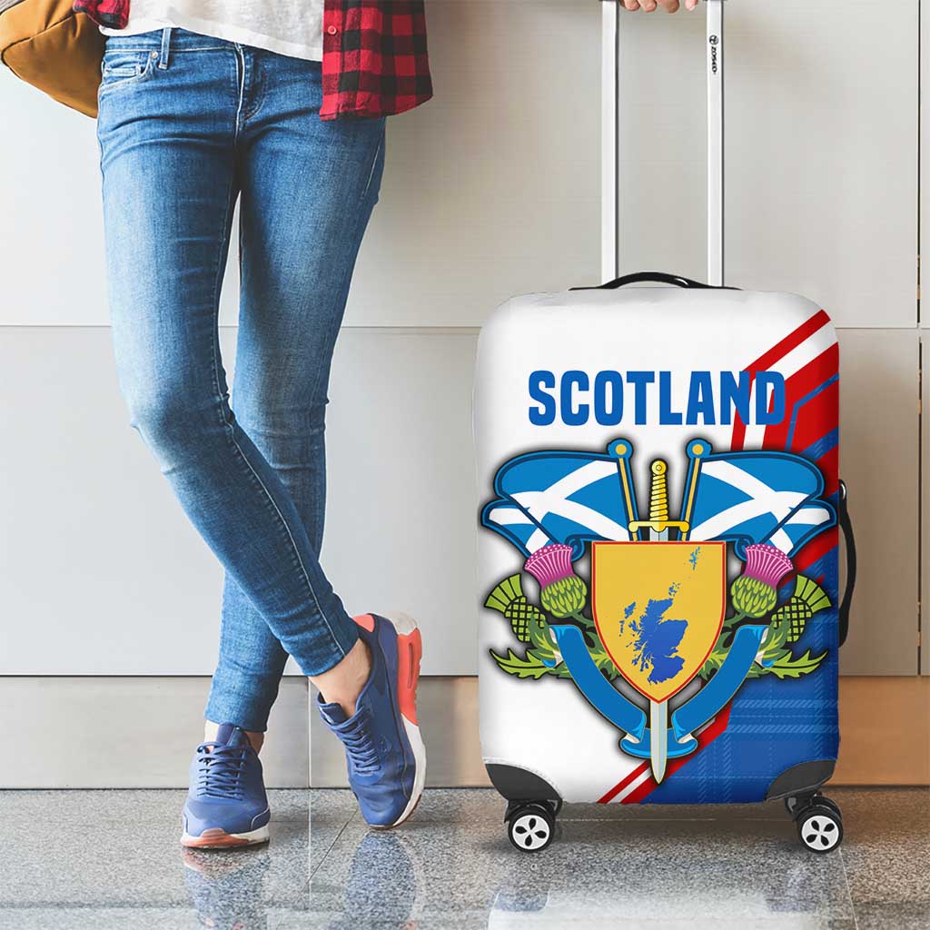 Scotland Blue Tartan Luggage Cover with Crest and Saltire Shield Design - Wonder Print Shop