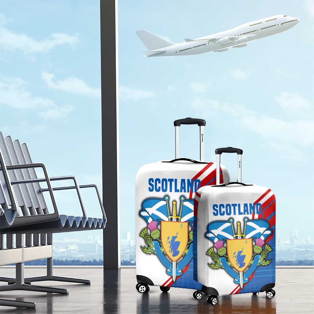 Scotland Blue Tartan Luggage Cover with Crest and Saltire Shield Design - Wonder Print Shop