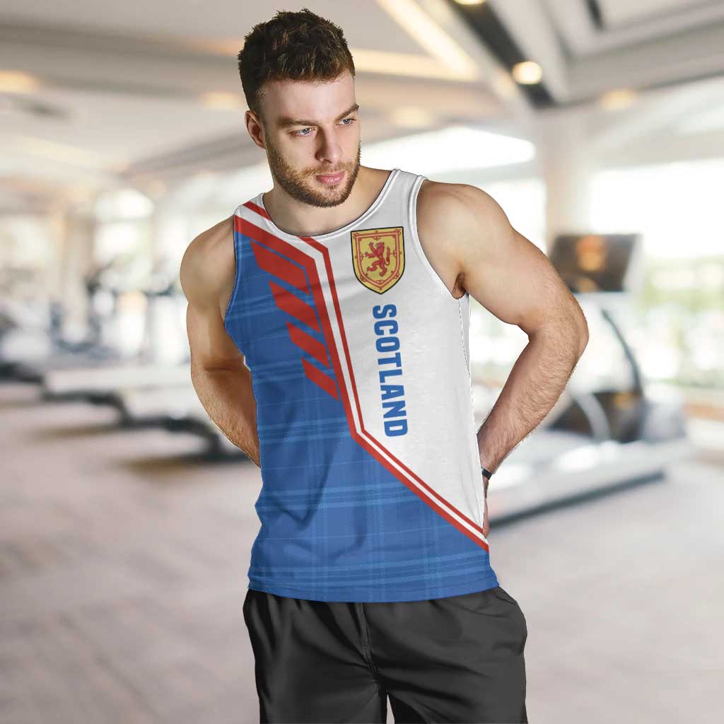 Scotland Blue Tartan Men Tank Top with Crest and Saltire Shield Design - Wonder Print Shop
