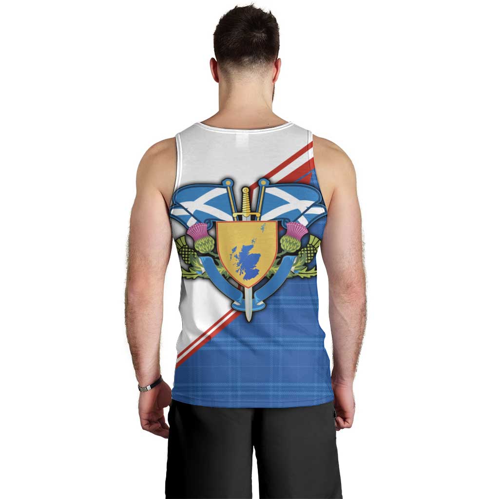Scotland Blue Tartan Men Tank Top with Crest and Saltire Shield Design - Wonder Print Shop