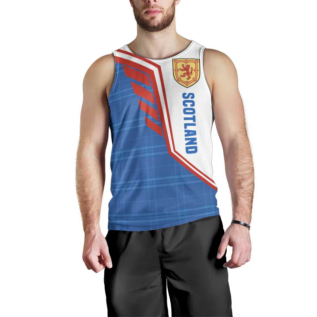 Scotland Blue Tartan Men Tank Top with Crest and Saltire Shield Design - Wonder Print Shop