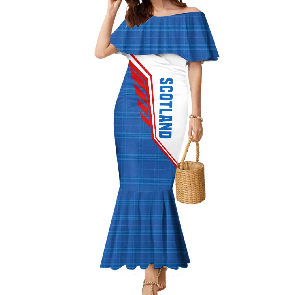 Scotland Blue Tartan Mermaid Dress with Crest and Saltire Shield Design - Wonder Print Shop
