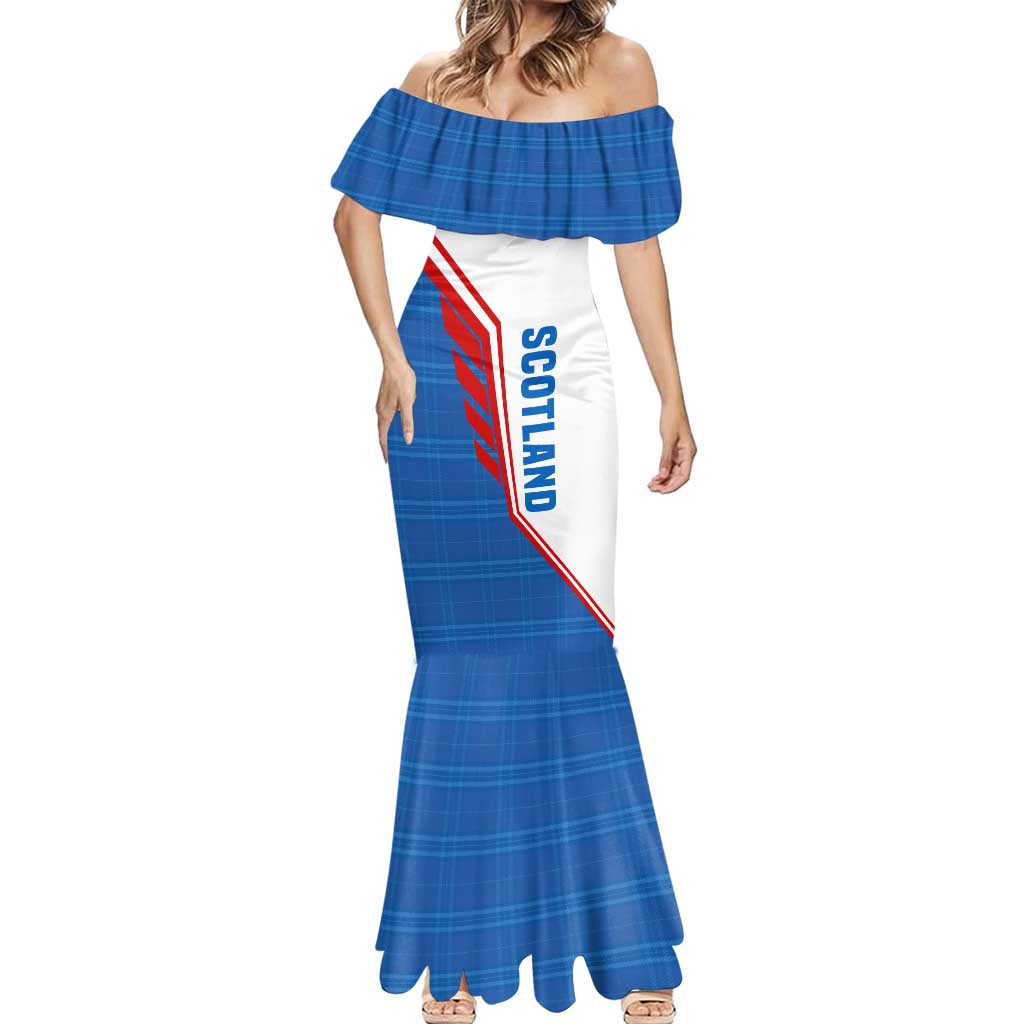 Scotland Blue Tartan Mermaid Dress with Crest and Saltire Shield Design - Wonder Print Shop