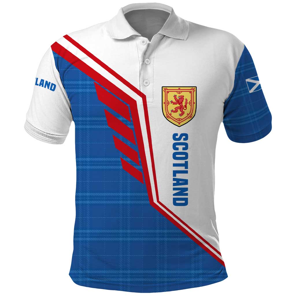 Scotland Blue Tartan Polo Shirt with Crest and Saltire Shield Design - Wonder Print Shop