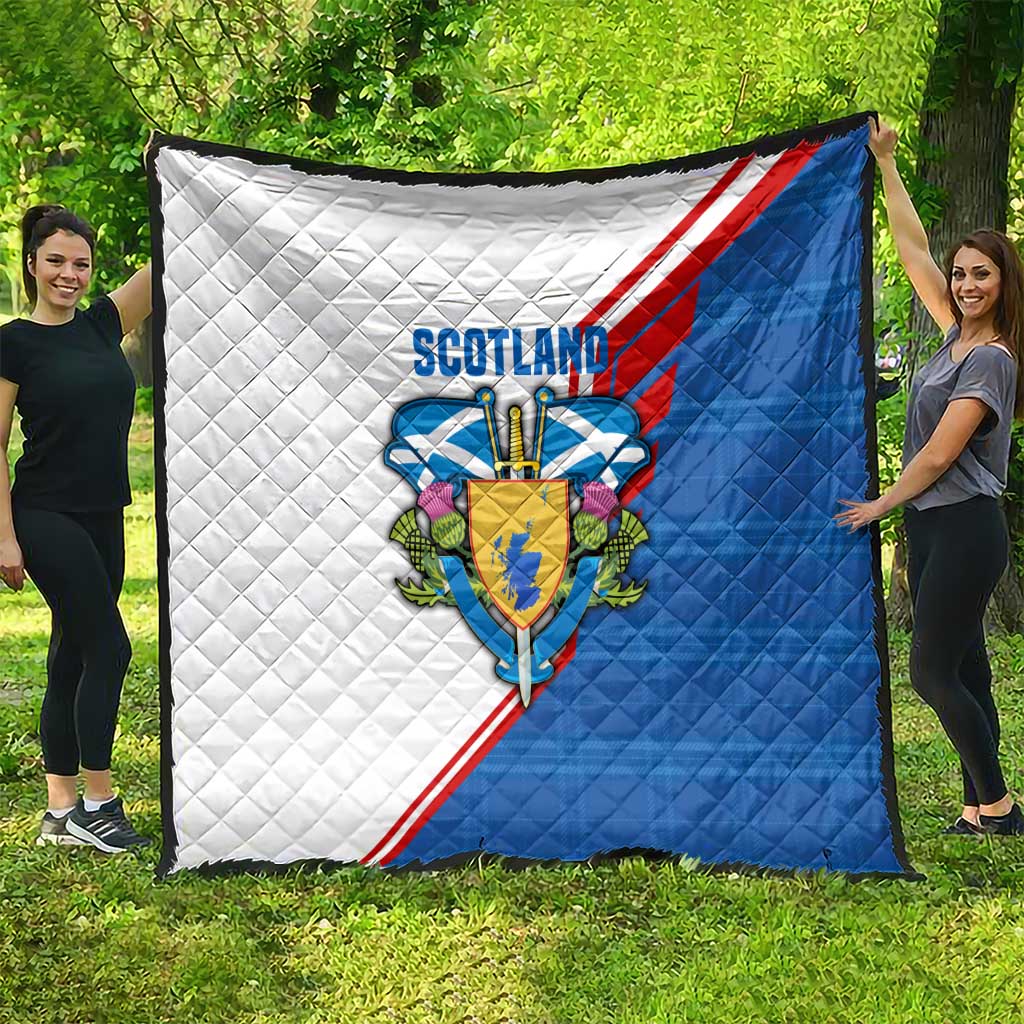 Scotland Blue Tartan Quilt with Crest and Saltire Shield Design - Wonder Print Shop