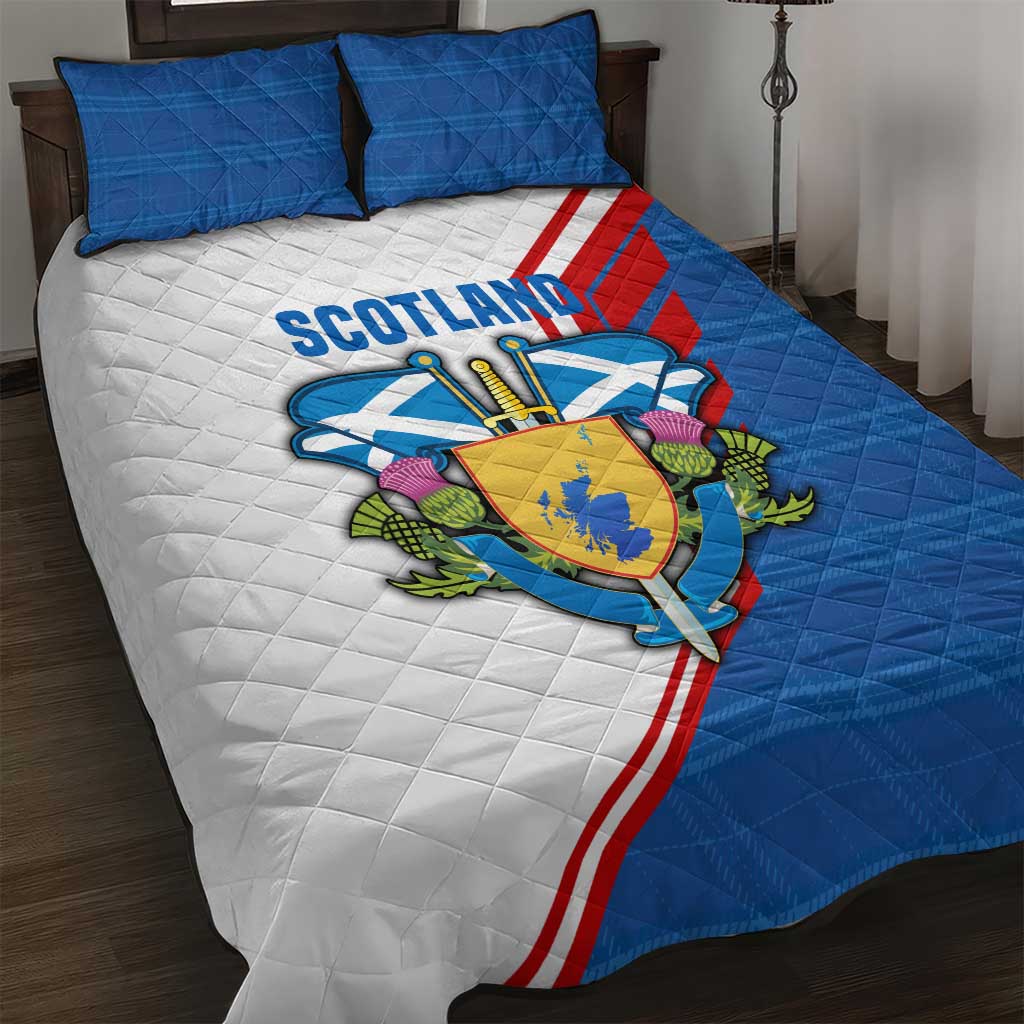 Scotland Blue Tartan Quilt Bed Set with Crest and Saltire Shield Design - Wonder Print Shop