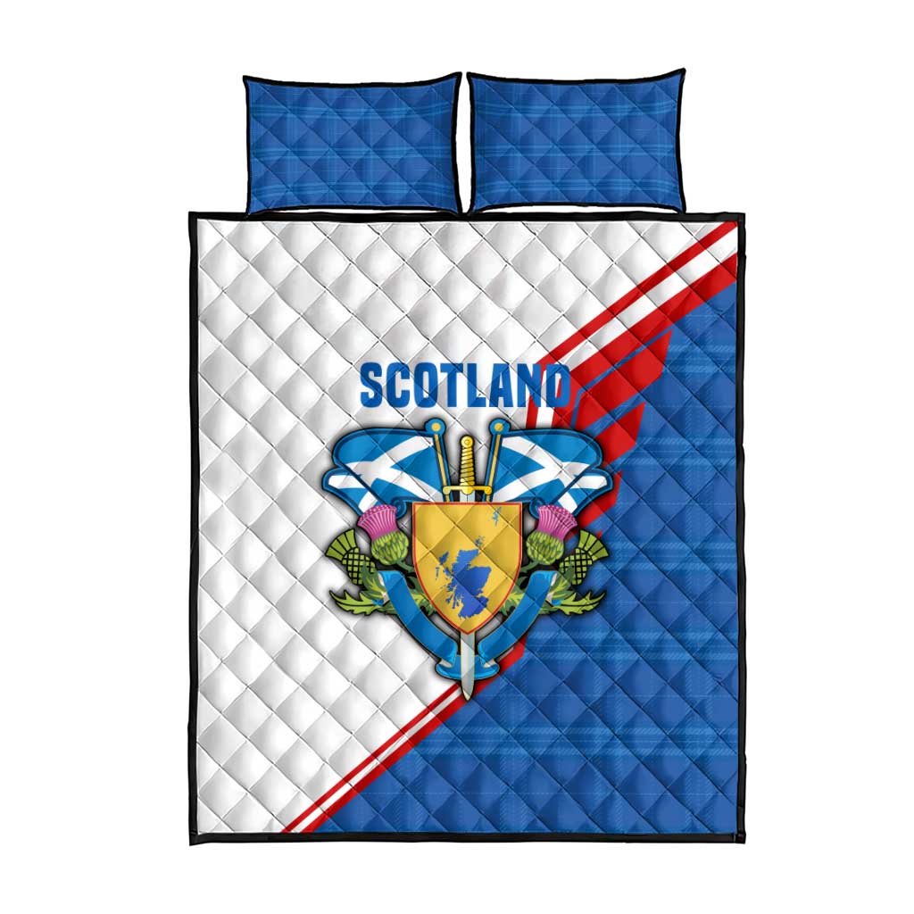 Scotland Blue Tartan Quilt Bed Set with Crest and Saltire Shield Design - Wonder Print Shop