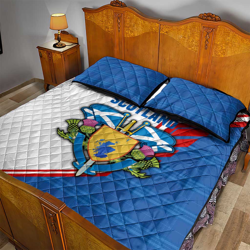 Scotland Blue Tartan Quilt Bed Set with Crest and Saltire Shield Design - Wonder Print Shop