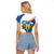 Scotland Blue Tartan Raglan Cropped T Shirt with Crest and Saltire Shield Design - Wonder Print Shop