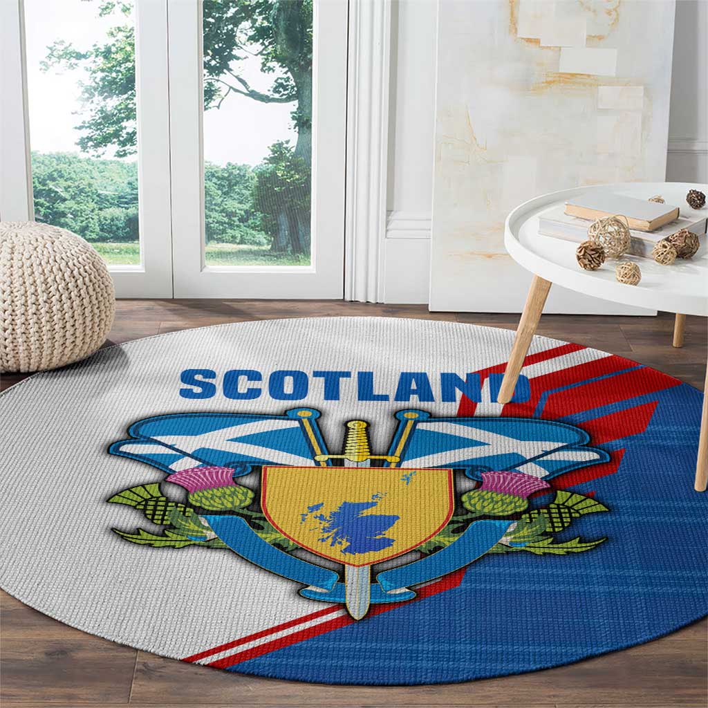 Scotland Blue Tartan Round Carpet with Crest and Saltire Shield Design - Wonder Print Shop