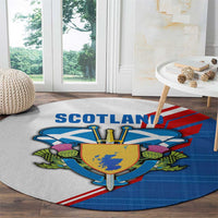Scotland Blue Tartan Round Carpet with Crest and Saltire Shield Design - Wonder Print Shop