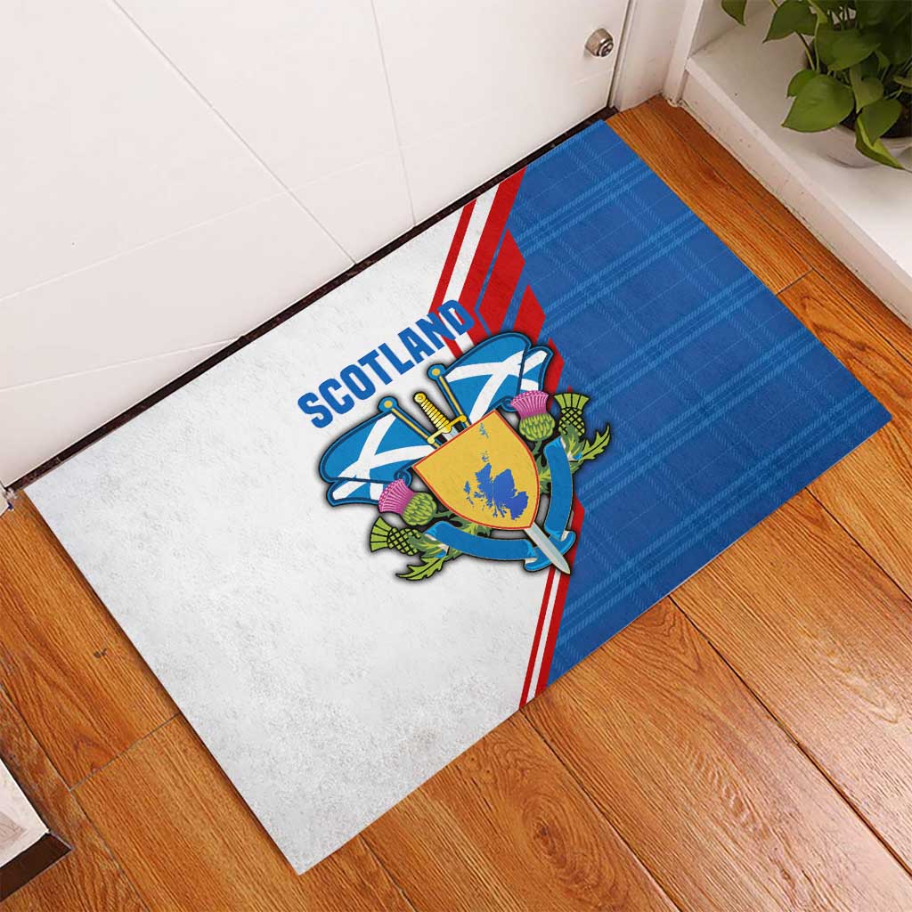 Scotland Blue Tartan Rubber Doormat with Crest and Saltire Shield Design - Wonder Print Shop