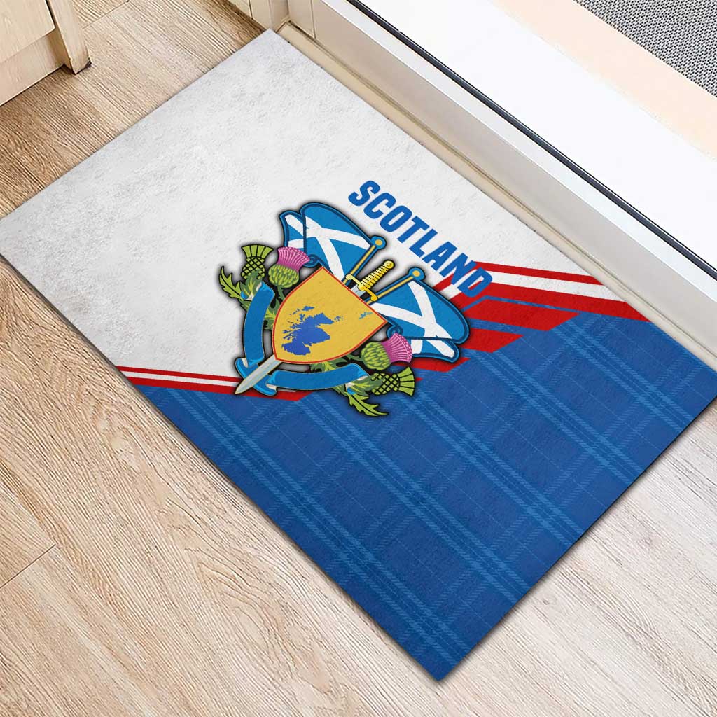 Scotland Blue Tartan Rubber Doormat with Crest and Saltire Shield Design - Wonder Print Shop