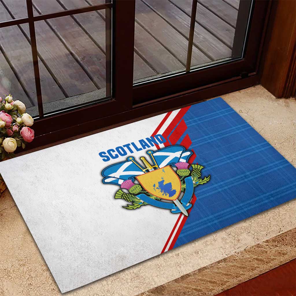 Scotland Blue Tartan Rubber Doormat with Crest and Saltire Shield Design - Wonder Print Shop