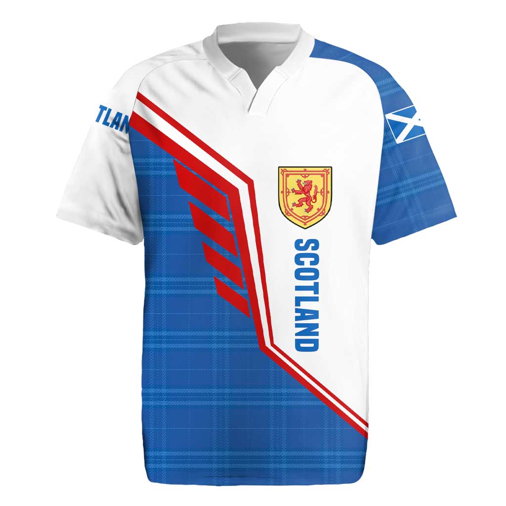 Scotland Blue Tartan Rugby Jersey with Crest and Saltire Shield Design - Wonder Print Shop