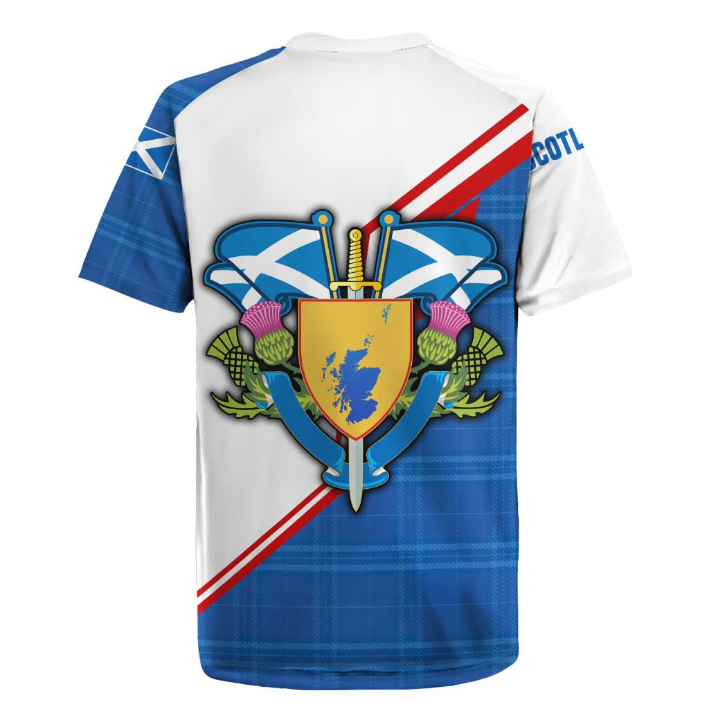Scotland Blue Tartan Rugby Jersey with Crest and Saltire Shield Design - Wonder Print Shop