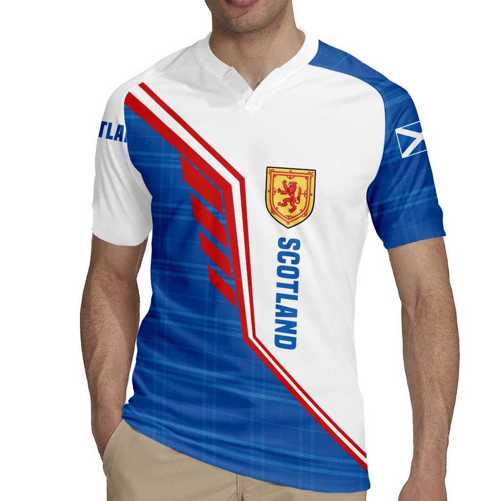 Scotland Blue Tartan Rugby Jersey with Crest and Saltire Shield Design - Wonder Print Shop