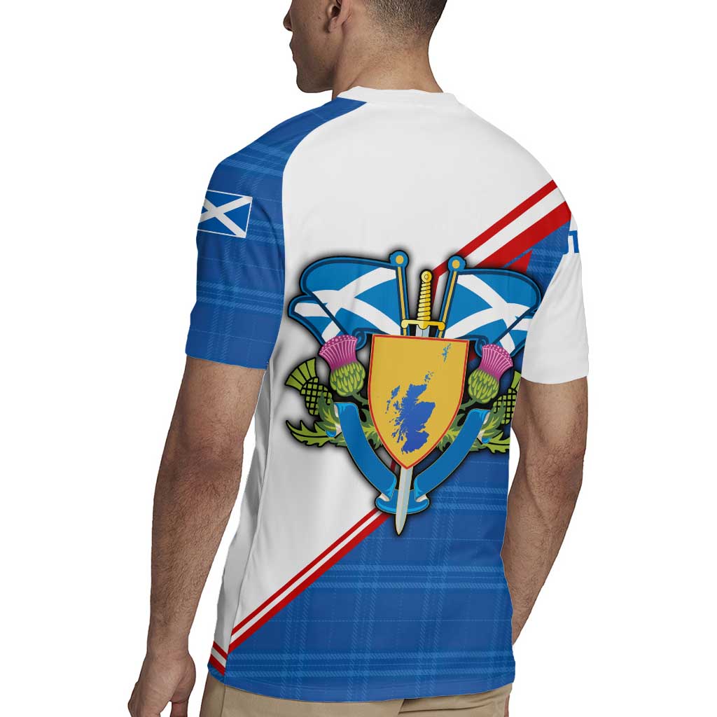 Scotland Blue Tartan Rugby Jersey with Crest and Saltire Shield Design - Wonder Print Shop