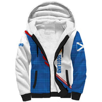 Scotland Blue Tartan Sherpa Hoodie with Crest and Saltire Shield Design - Wonder Print Shop