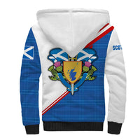Scotland Blue Tartan Sherpa Hoodie with Crest and Saltire Shield Design - Wonder Print Shop