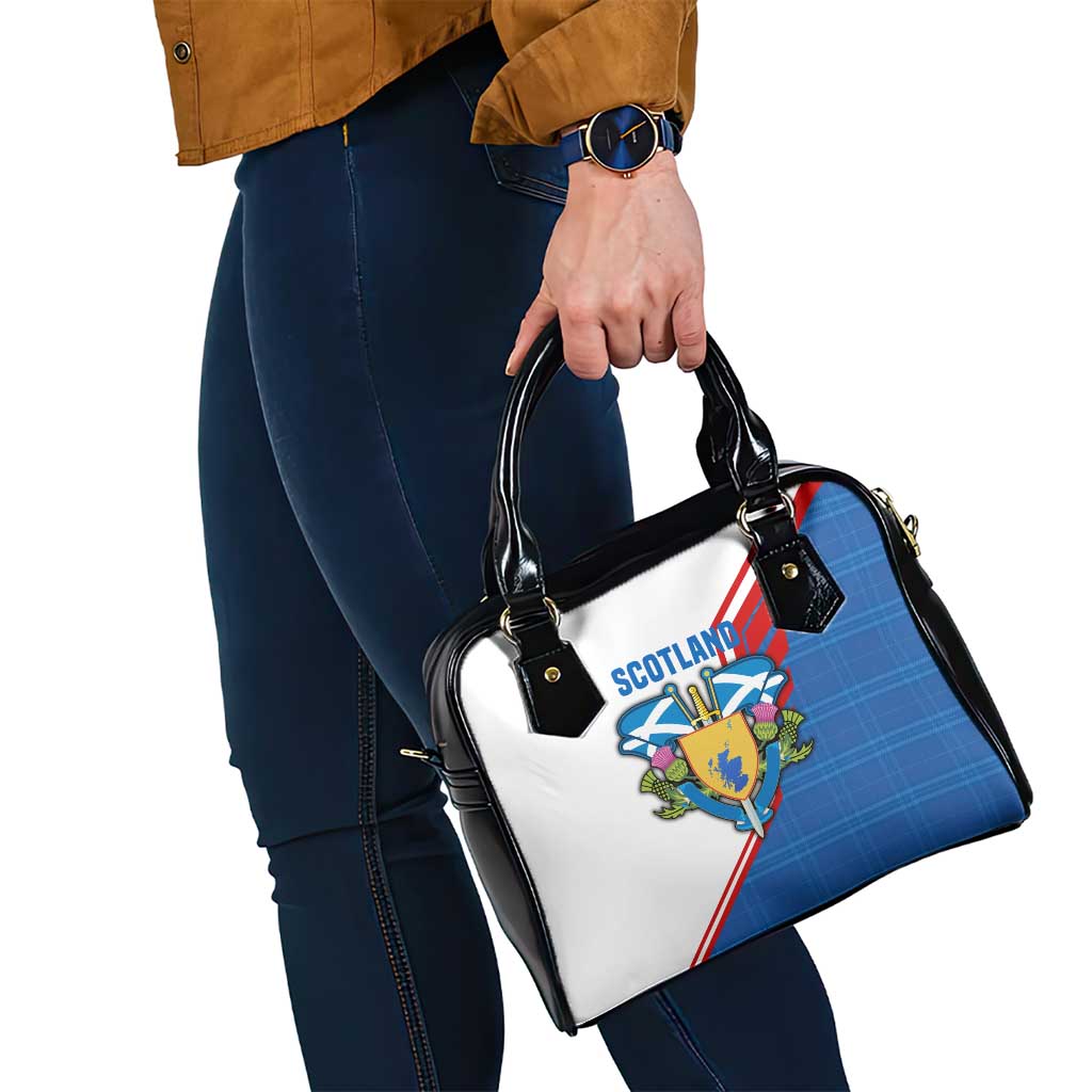 Scotland Blue Tartan Shoulder Handbag with Crest and Saltire Shield Design - Wonder Print Shop