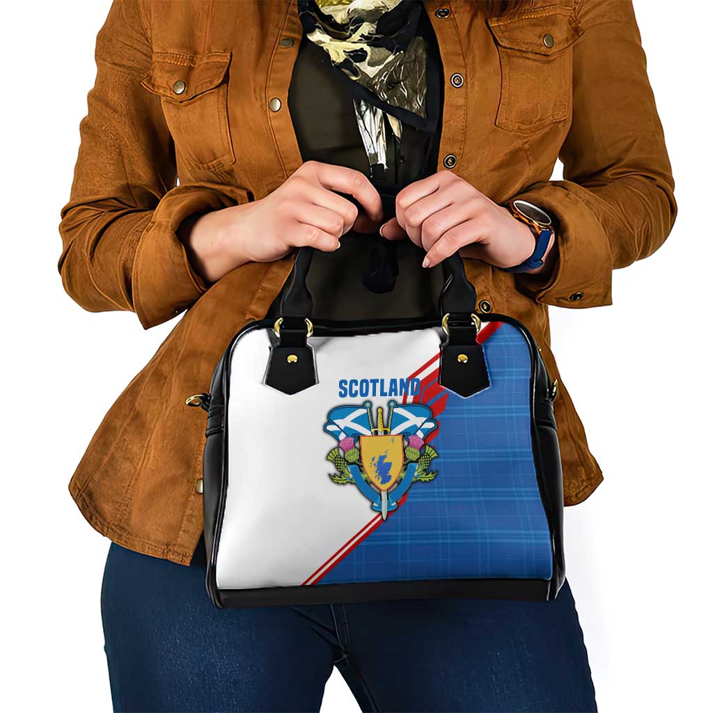 Scotland Blue Tartan Shoulder Handbag with Crest and Saltire Shield Design - Wonder Print Shop