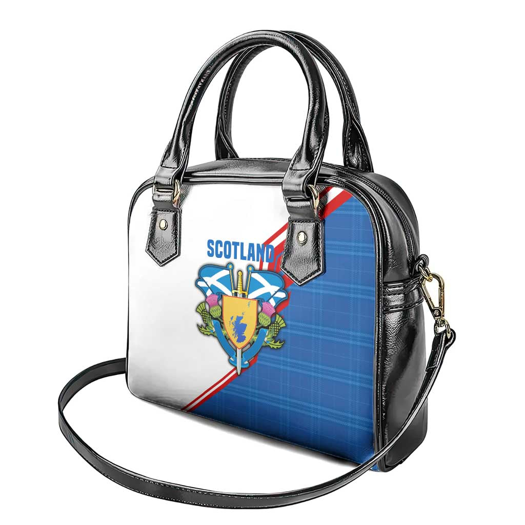 Scotland Blue Tartan Shoulder Handbag with Crest and Saltire Shield Design - Wonder Print Shop