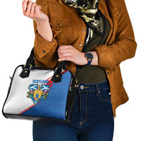 Scotland Blue Tartan Shoulder Handbag with Crest and Saltire Shield Design - Wonder Print Shop
