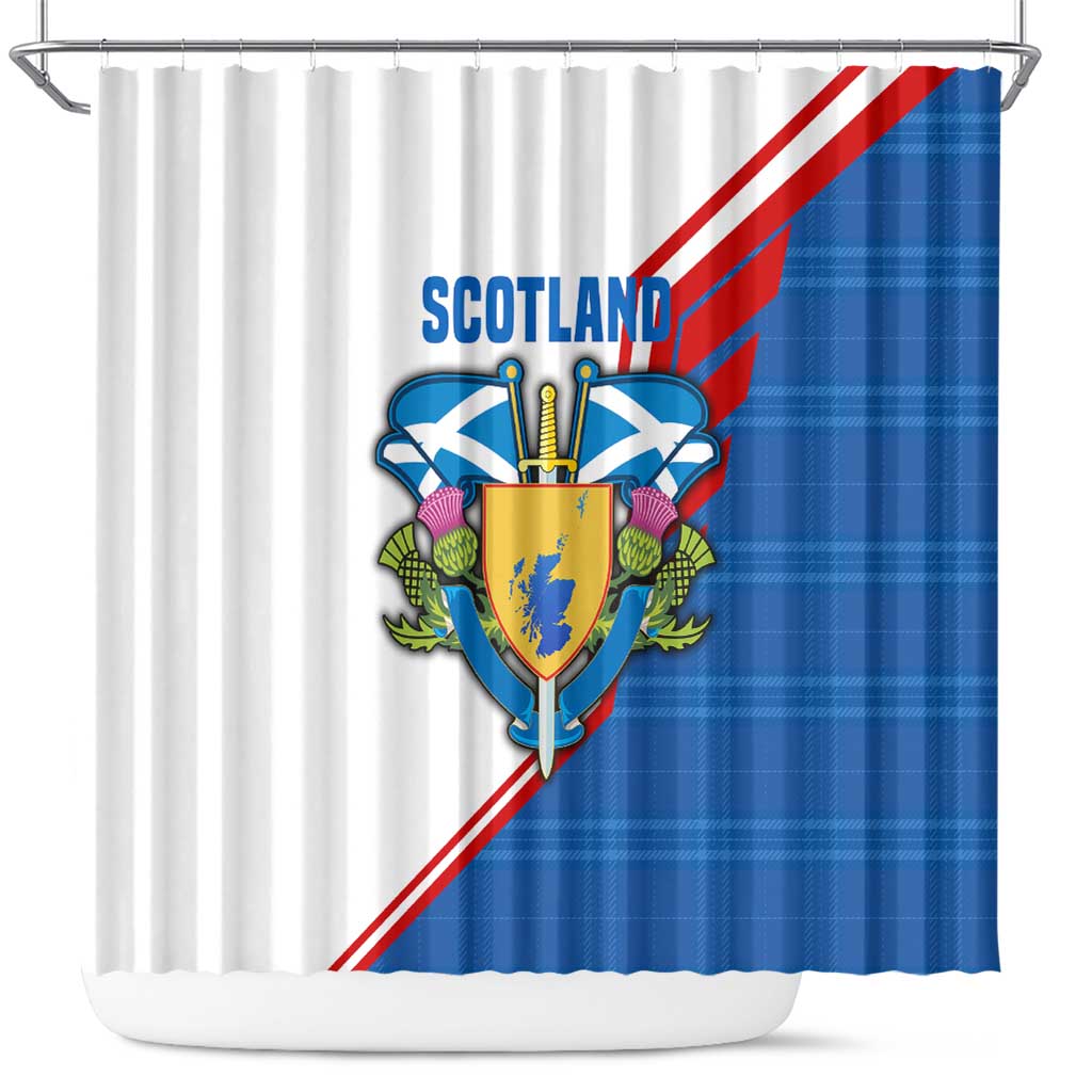 Scotland Blue Tartan Shower Curtain with Crest and Saltire Shield Design - Wonder Print Shop