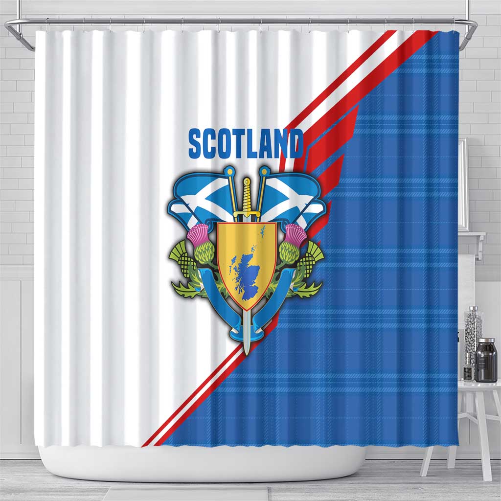 Scotland Blue Tartan Shower Curtain with Crest and Saltire Shield Design - Wonder Print Shop