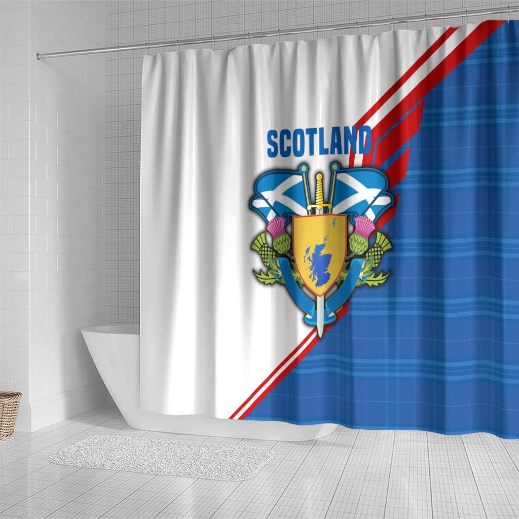 Scotland Blue Tartan Shower Curtain with Crest and Saltire Shield Design - Wonder Print Shop