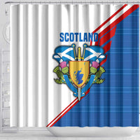Scotland Blue Tartan Shower Curtain with Crest and Saltire Shield Design - Wonder Print Shop