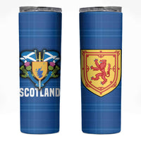 Scotland Blue Tartan Skinny Tumbler with Crest and Saltire Shield Design - Wonder Print Shop