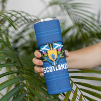 Scotland Blue Tartan Skinny Tumbler with Crest and Saltire Shield Design - Wonder Print Shop