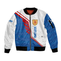 Scotland Blue Tartan Sleeve Zip Bomber Jacket with Crest and Saltire Shield Design - Wonder Print Shop
