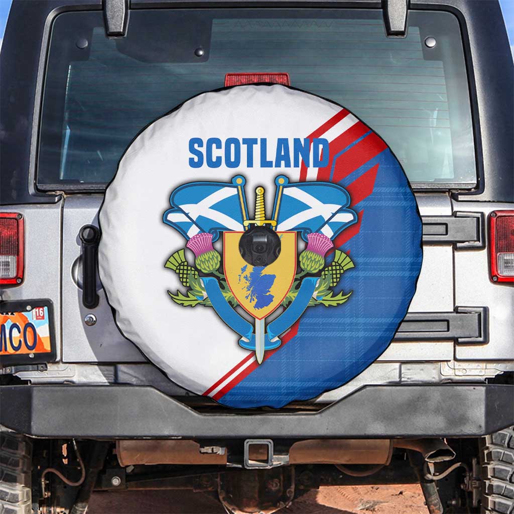 Scotland Blue Tartan Spare Tire Cover with Crest and Saltire Shield Design - Wonder Print Shop