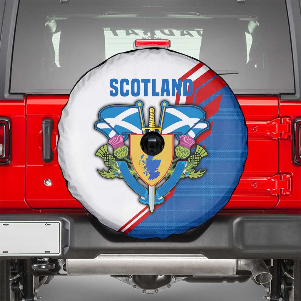 Scotland Blue Tartan Spare Tire Cover with Crest and Saltire Shield Design - Wonder Print Shop