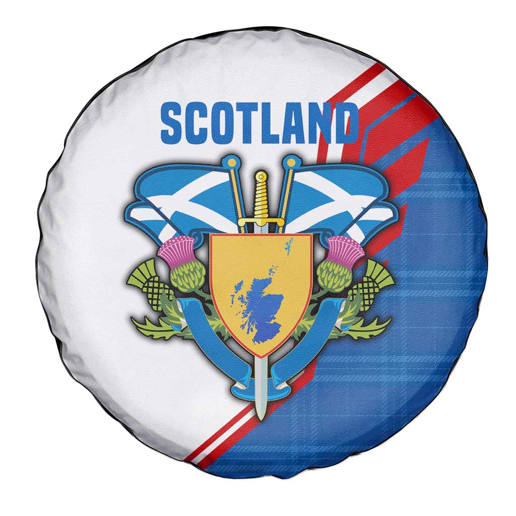 Scotland Blue Tartan Spare Tire Cover with Crest and Saltire Shield Design - Wonder Print Shop