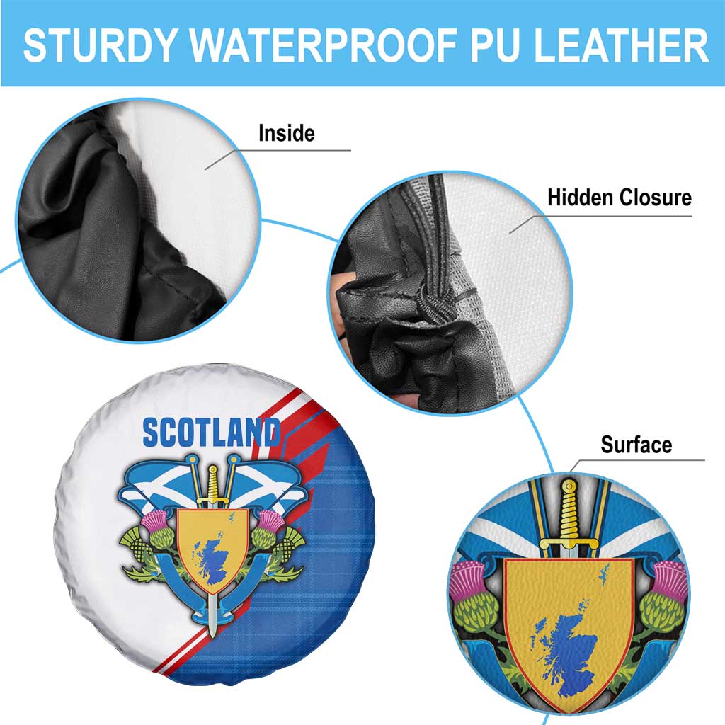 Scotland Blue Tartan Spare Tire Cover with Crest and Saltire Shield Design - Wonder Print Shop