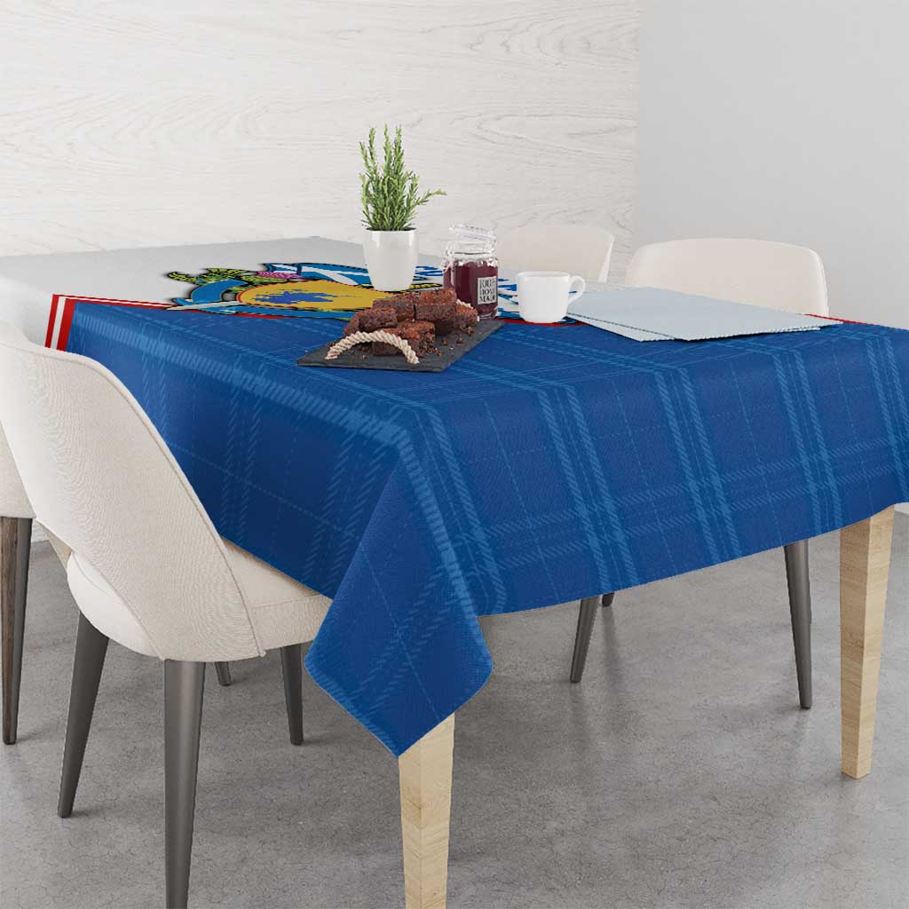Scotland Blue Tartan Tablecloth with Crest and Saltire Shield Design - Wonder Print Shop