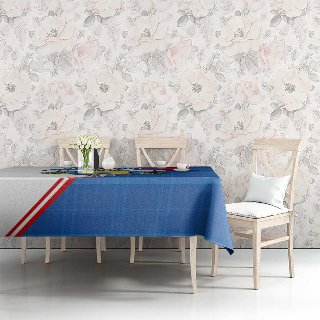 Scotland Blue Tartan Tablecloth with Crest and Saltire Shield Design - Wonder Print Shop