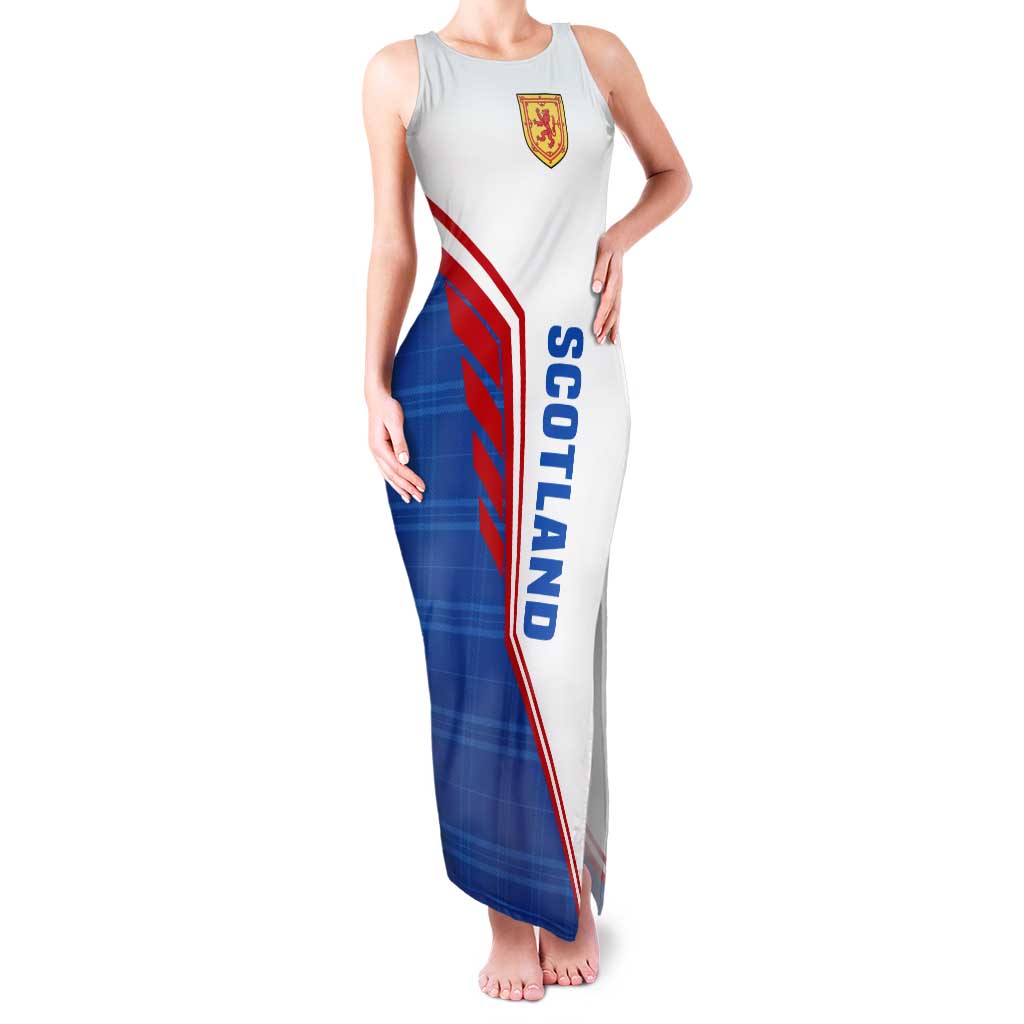 Scotland Blue Tartan Tank Maxi Dress with Crest and Saltire Shield Design - Wonder Print Shop