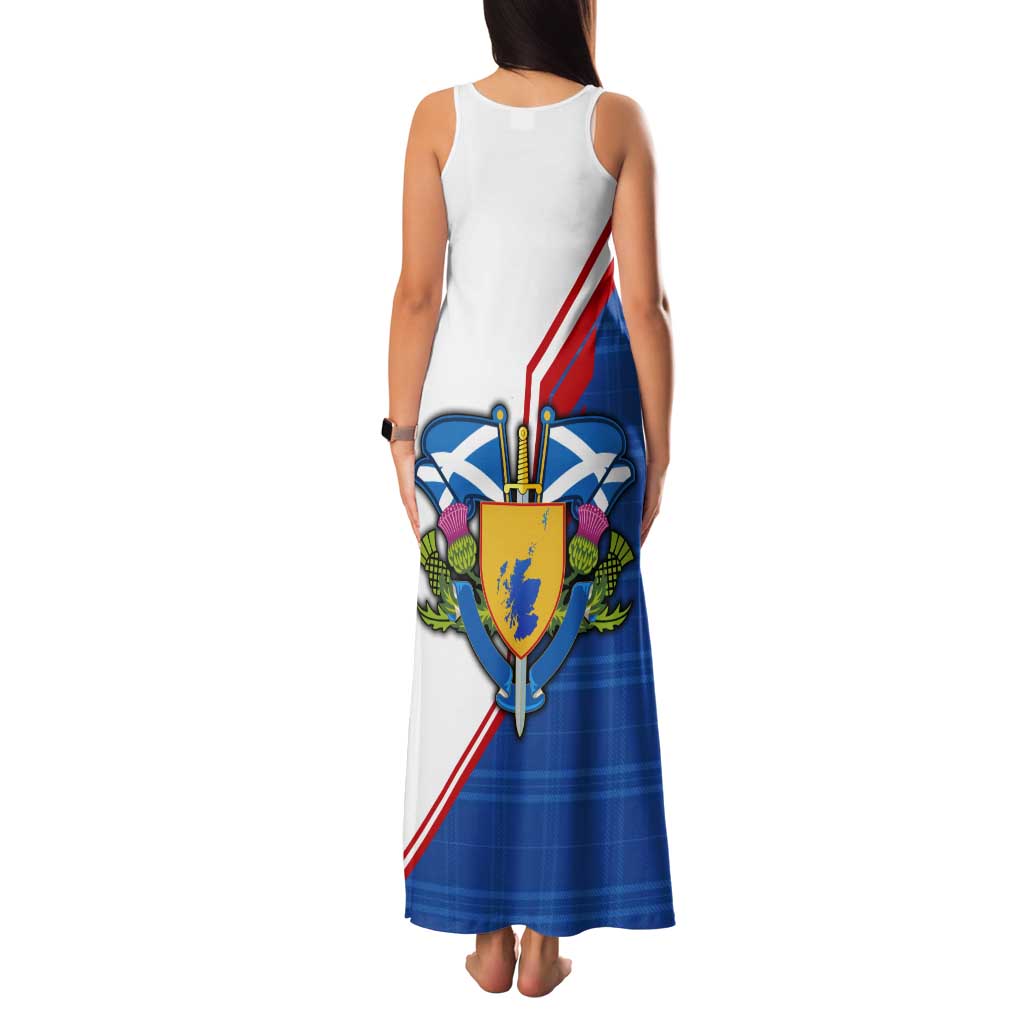 Scotland Blue Tartan Tank Maxi Dress with Crest and Saltire Shield Design - Wonder Print Shop