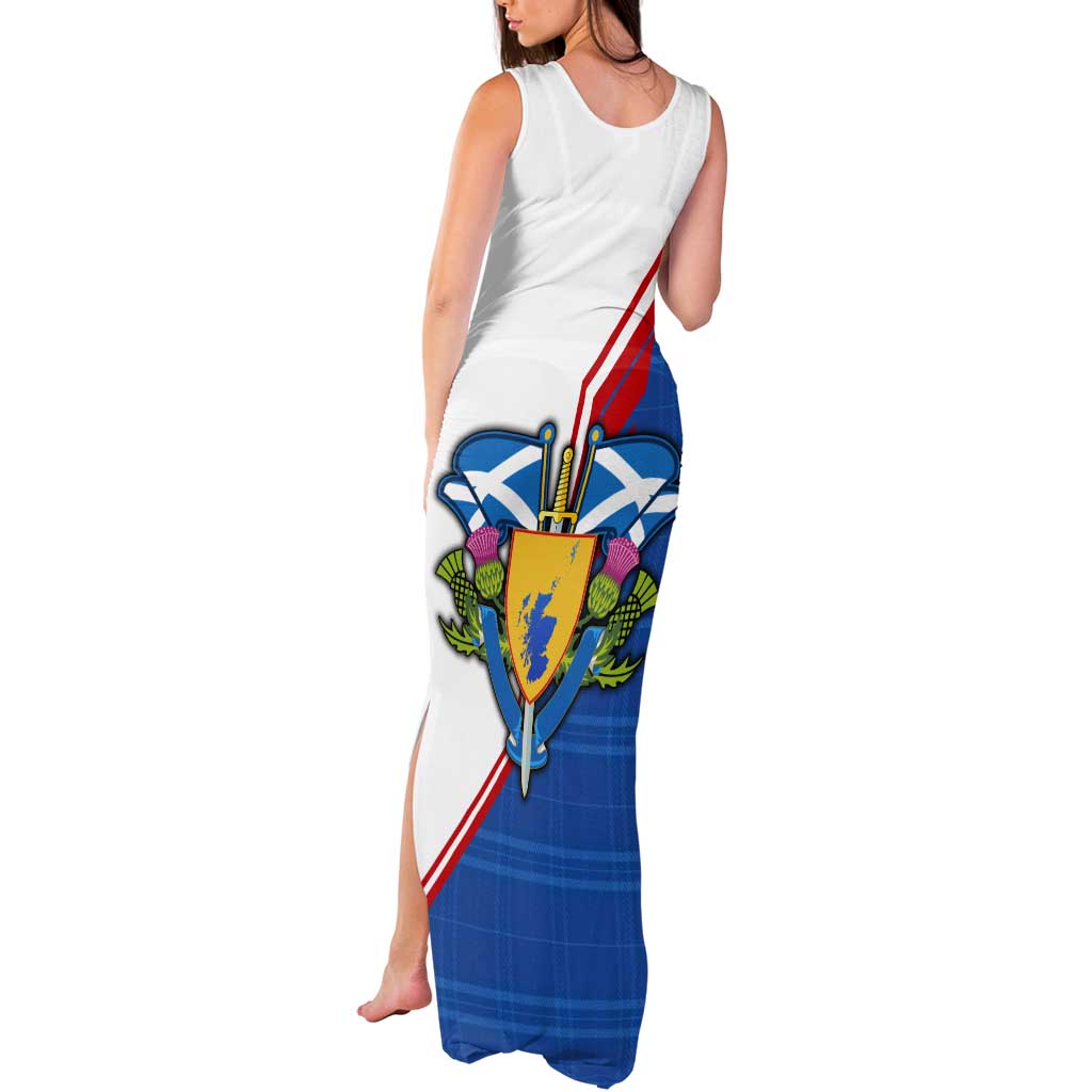 Scotland Blue Tartan Tank Maxi Dress with Crest and Saltire Shield Design - Wonder Print Shop