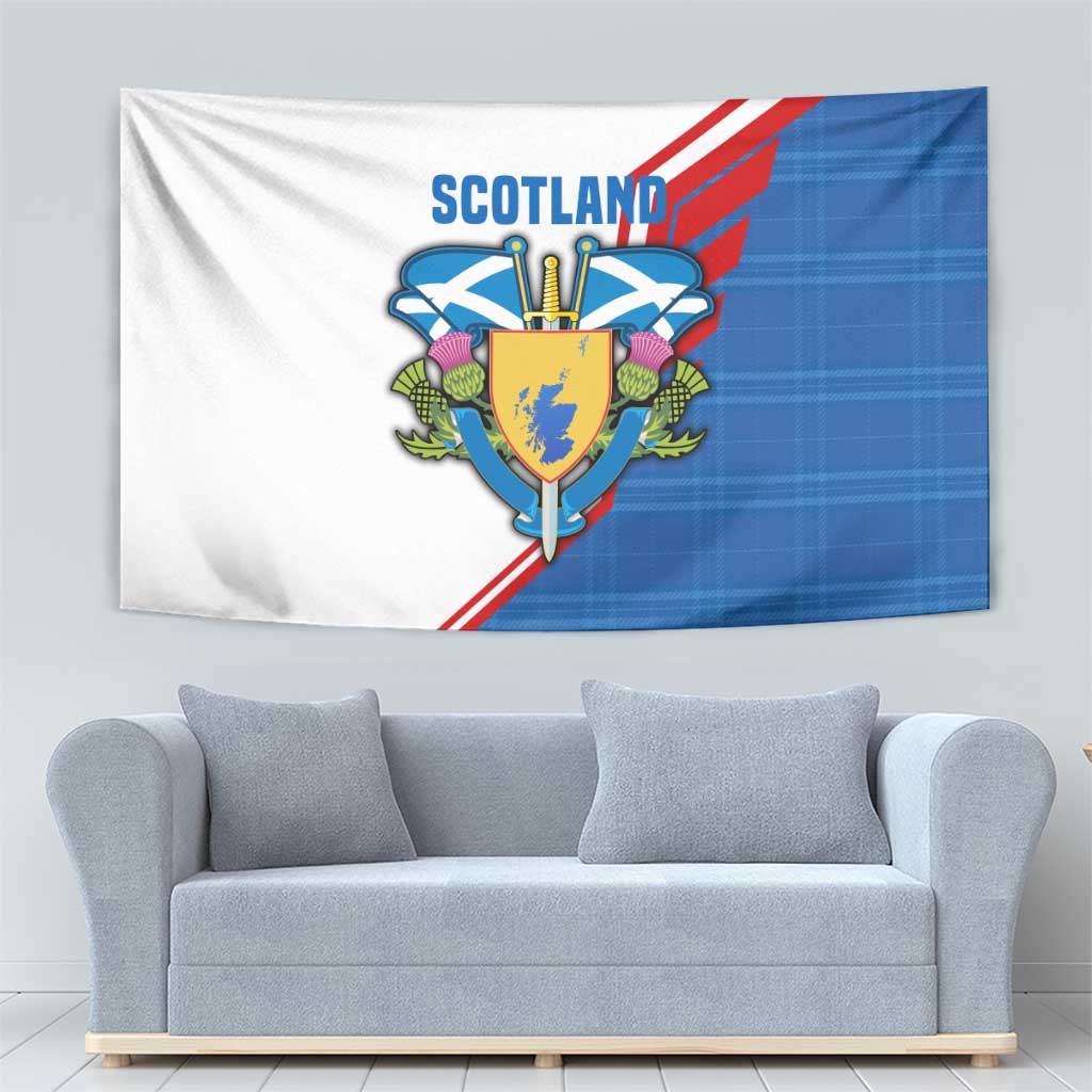 Scotland Blue Tartan Tapestry with Crest and Saltire Shield Design - Wonder Print Shop