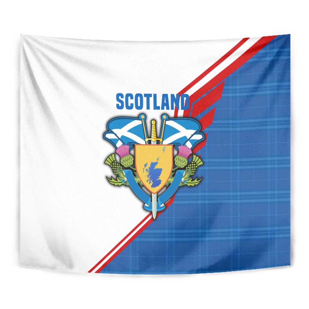 Scotland Blue Tartan Tapestry with Crest and Saltire Shield Design - Wonder Print Shop